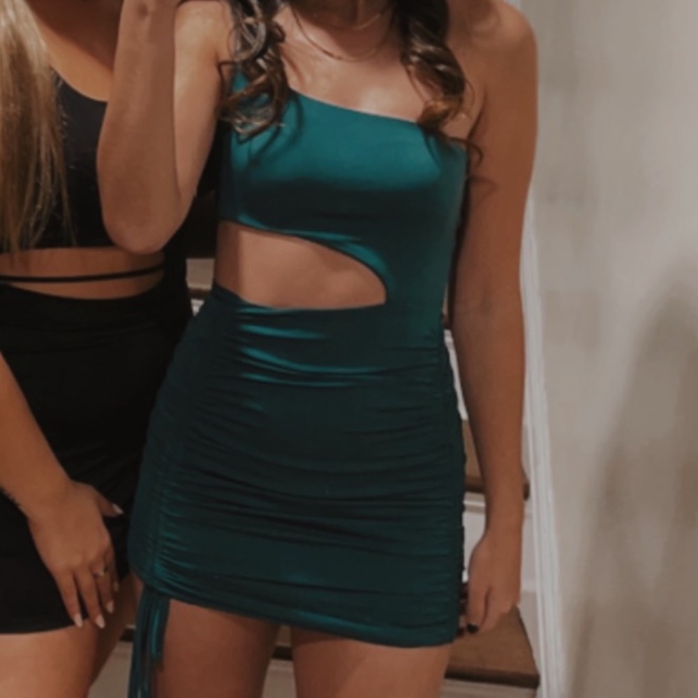Lucy in the Sky Teal One Shoulder Mini Dress